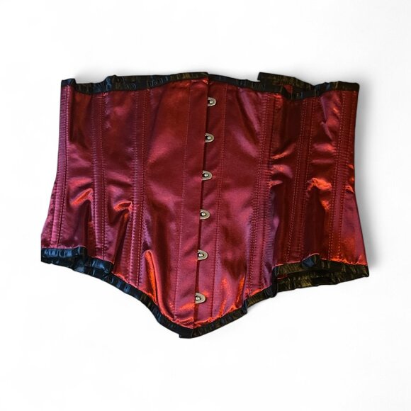 Underbust Red Satin Corset Adjustable Lace Up Back NWT - Picture 2 of 7